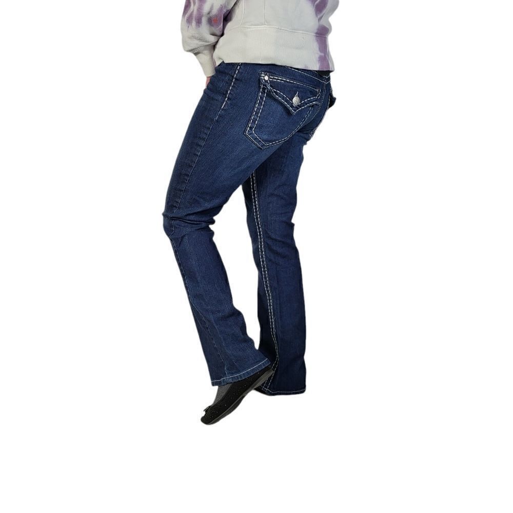 PAISLEY SKY  LOW-RISE BOOTCUT BIG STITCH JEANS DARK DENIM WASH